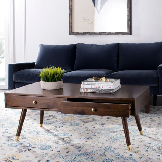 Safavieh Midcentury Wood Brown 48.0-in W x 18.0-in H with Drawers Coffee Table