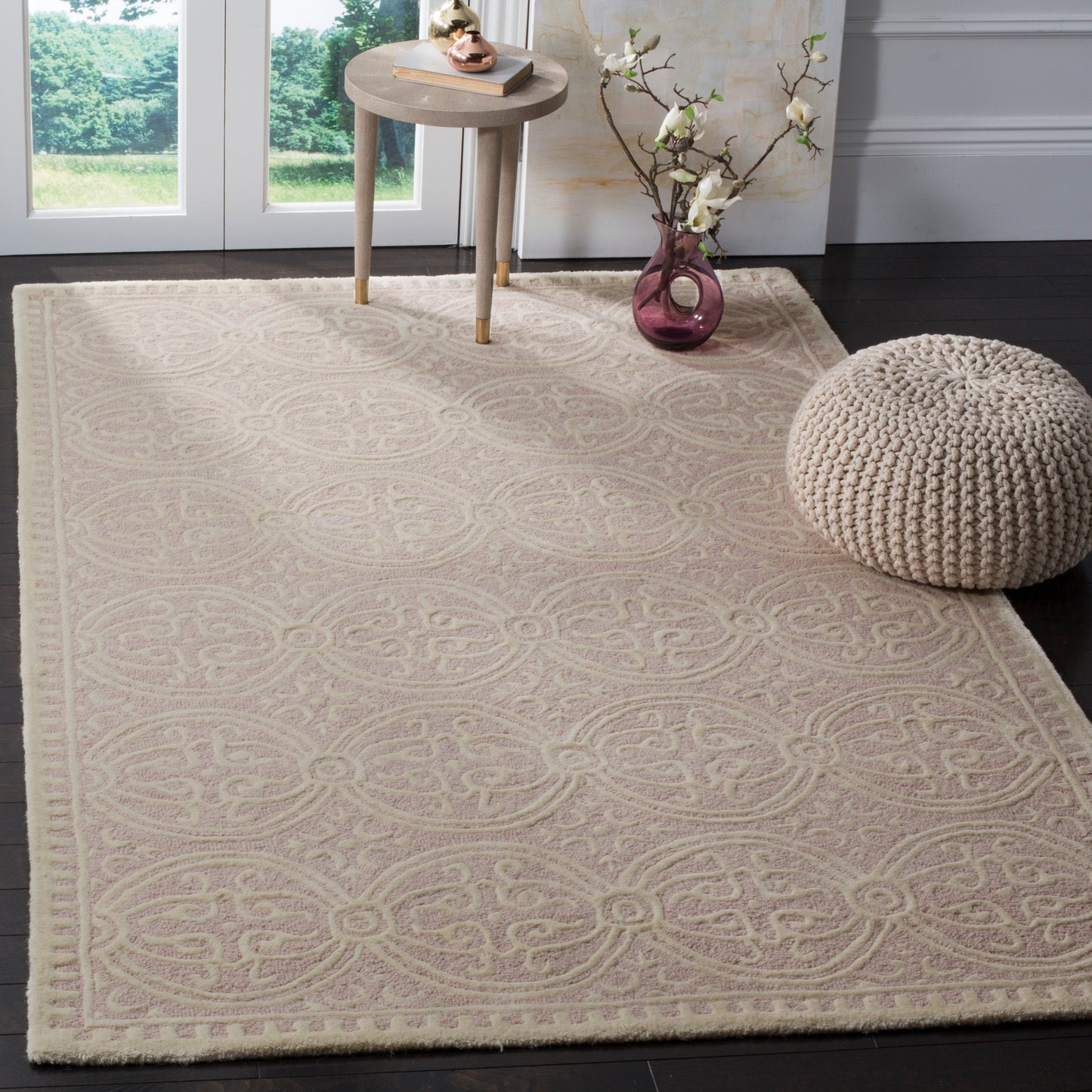 Safavieh Cambridge Damask 9 x 12 (ft) Tufted Wool Light Pink/Ivory Rectangular Indoor Abstract Area rug