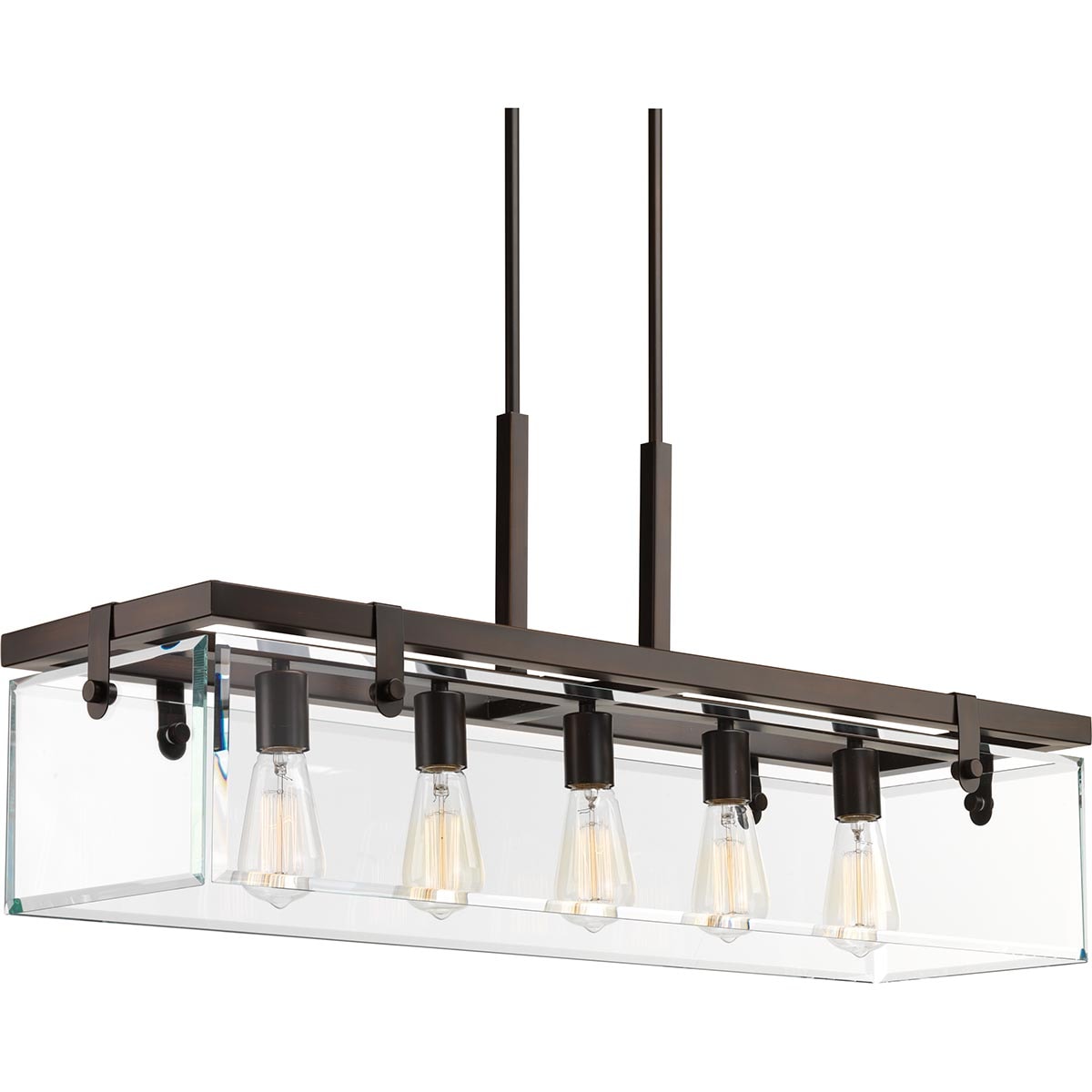 Progress Lighting Glayse 5 -Light Antique Bronze Modern/contemporary Clear glass Linear Large Hanging Kitchen island light 1007375