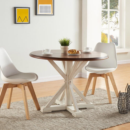 Boston Loft Furnishings Bedelia Dark tobacco/antique white Round Transitional Composite Dining Table, with Antique white Finish and Composite Pedestal Base 41-in L x 30-in H