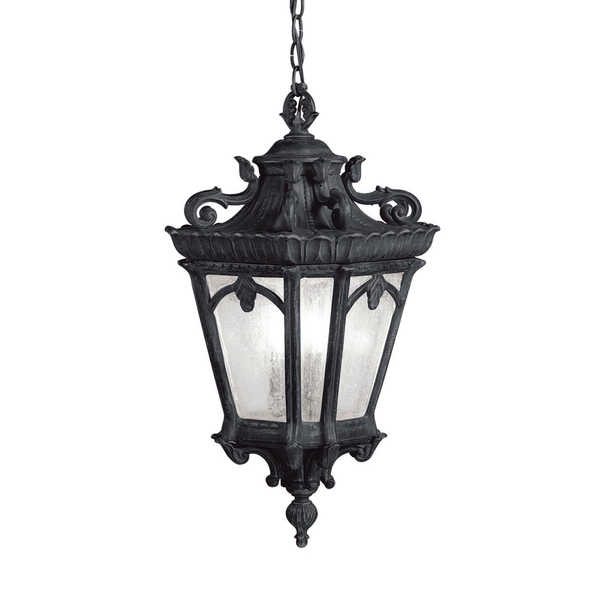 Kichler Tournai 3 -Light Textured Black Traditional Seeded glass Lantern Large Outdoor Hanging Pendant light 1253881
