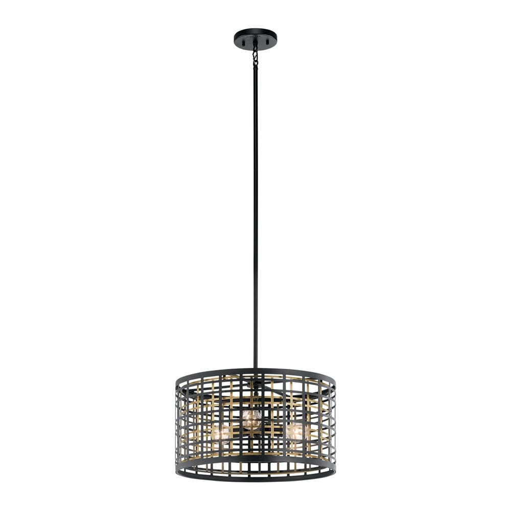 Kichler Aldergate 3 -Light Black/Gold Modern/contemporary Drum Medium Hanging Pendant light 1253363