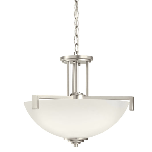 Kichler Eileen 3 -Light Brushed Nickel Modern/contemporary Etched glass Bowl Medium Hanging Pendant light 1424689