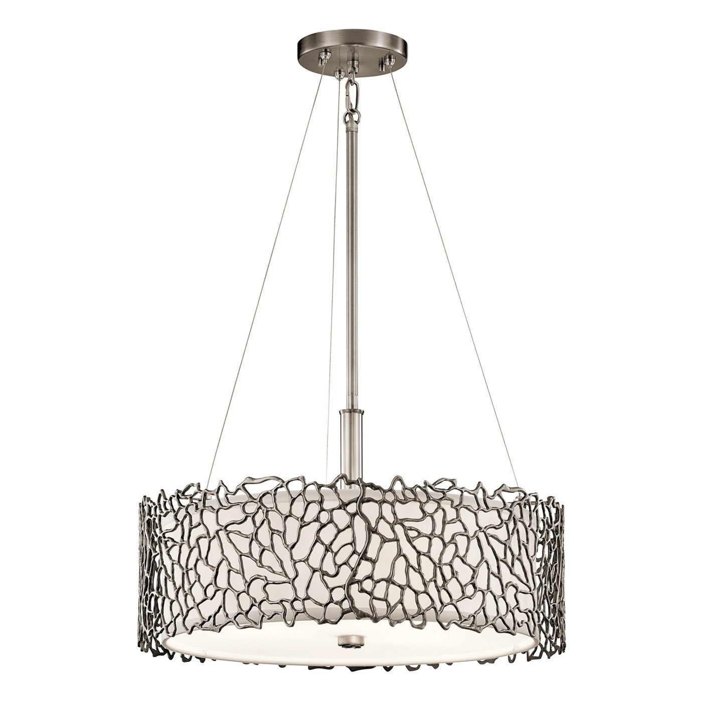 Kichler Silver Coral 3 -Light Classic Pewter Transitional Etched glass Drum Medium Hanging Pendant light 1253246