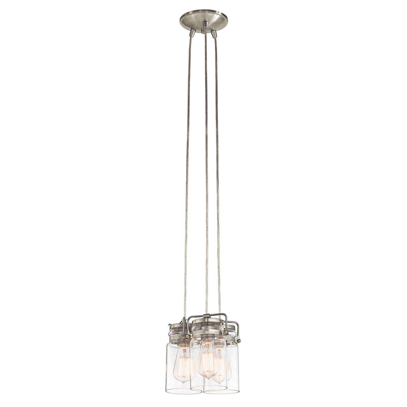 Kichler Brinley 3 -Light Brushed Nickel Transitional Clear glass Jar Mini Hanging Pendant light 1253194