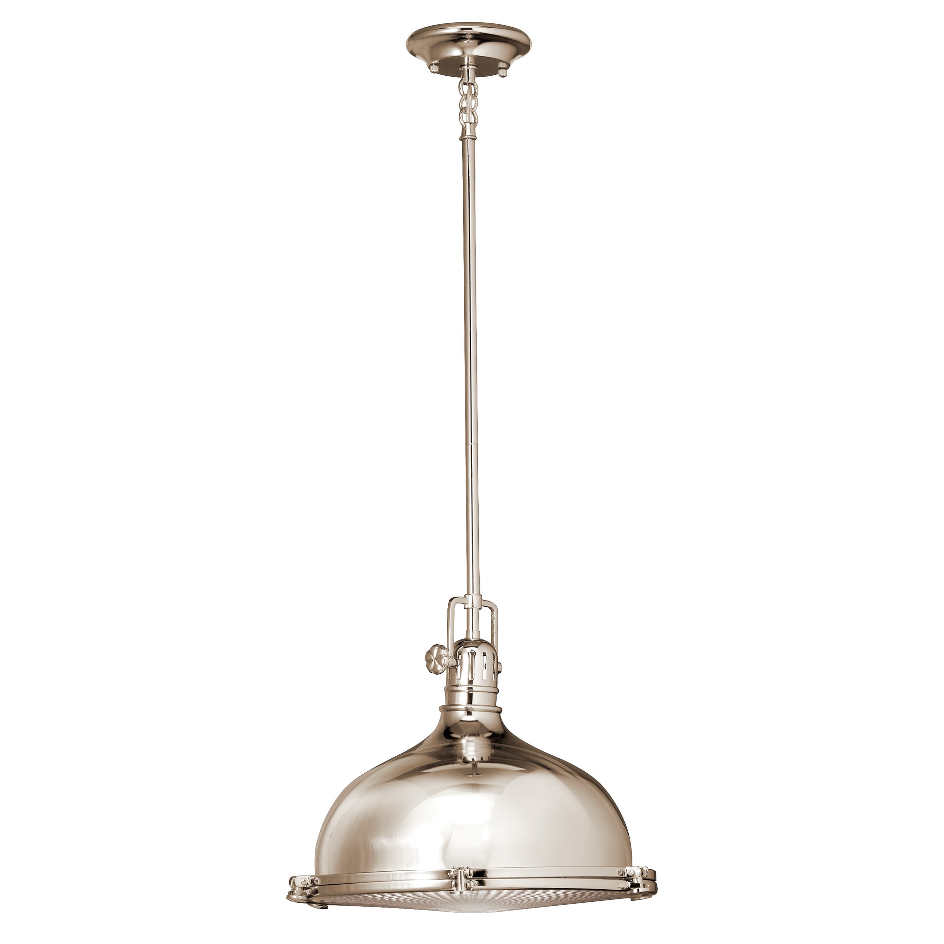 Kichler Hatteras Bay 1 -Light Polished Nickel Transitional Ribbed glass Lantern Medium Hanging Pendant light 1253082