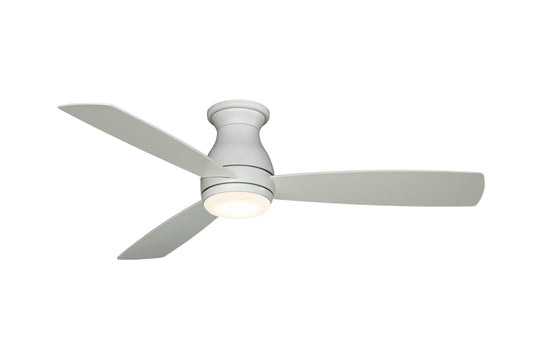 Fanimation Hugh 52-in Integrated LED Outdoor Flush Mount Matte White with Matte White Blades Ceiling Fan With Light - Remote Included ( 3 -Blade ) 1391614