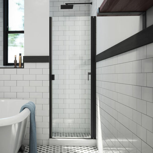 Arizona Shower Door R-Door Matte Black 28-in W x 66-in H Semi-frameless Clear Glass Hinged Shower door