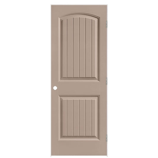 Masonite 30-in x 80-in Sandpiper Solid core 2-panel round top plank Left hand Smooth Prefinished Molded composite Flat Jamb Single Prehung Interior Door