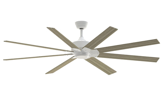 Fanimation Levon Custom 72-in Matte White with Washed Pine Blades Indoor/Outdoor Smart Ceiling Fan Light Kit Compatible and Remote (8-Blade) FPD7912BMW-72WP