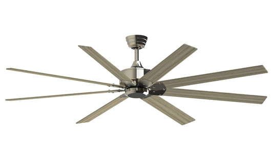 Fanimation Levon Custom 72-in Brushed Nickel with Washed Pine Blades Indoor/Outdoor Smart Ceiling Fan Light Kit Compatible and Remote (8-Blade) FPD7912BBN-72WP