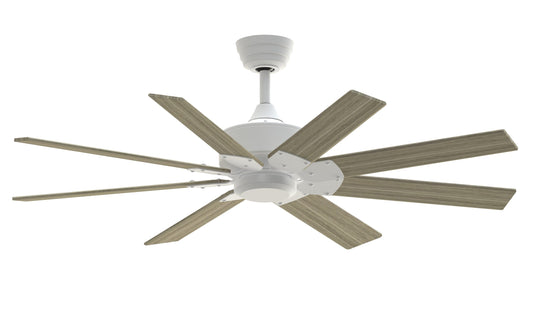 Fanimation Levon Custom 52-in Matte White with Washed Pine Blades Indoor/Outdoor Smart Ceiling Fan Light Kit Compatible and Remote (8-Blade) FPD7912BMW-52WP