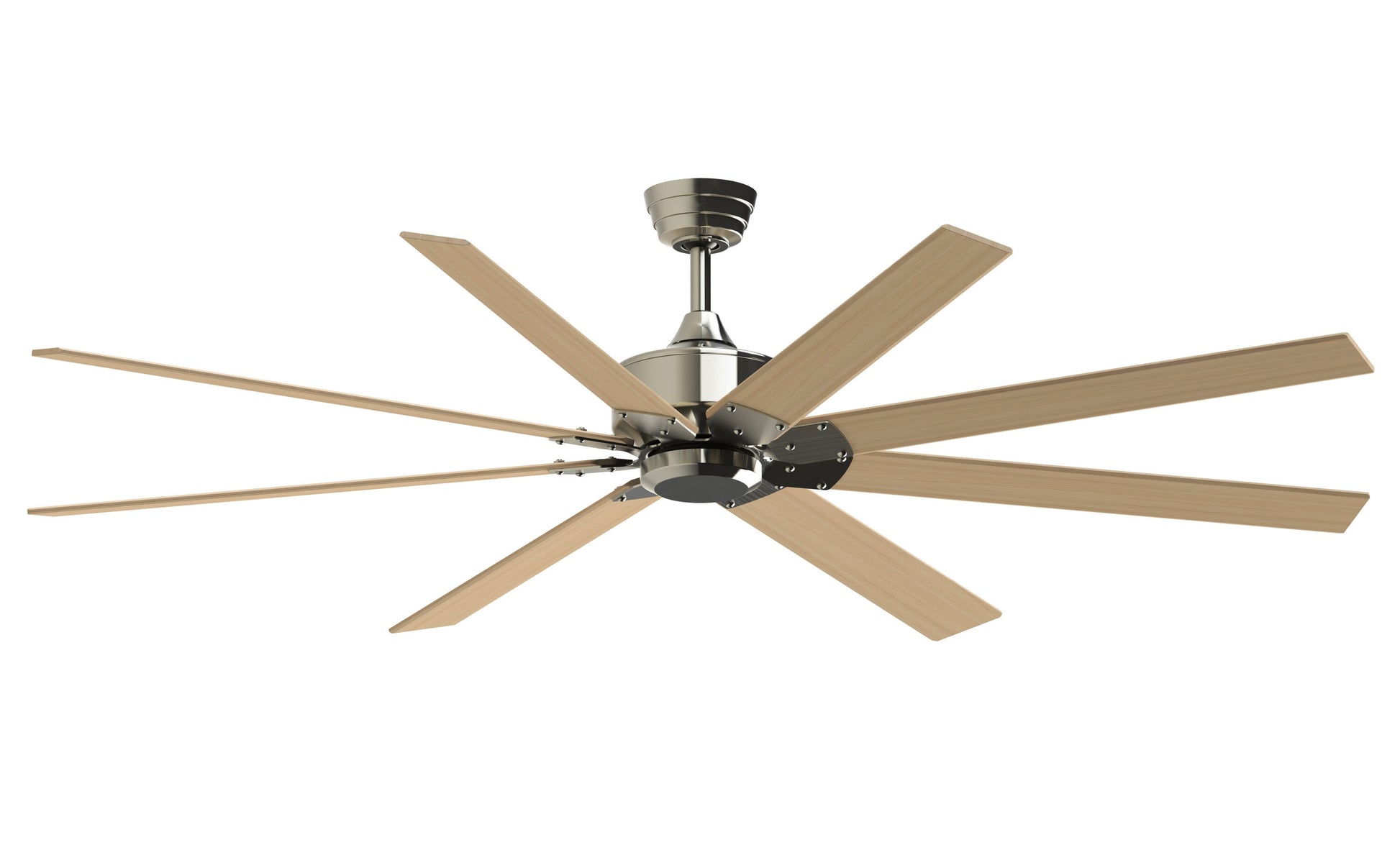 Fanimation Levon Custom 72-in Brushed Nickel with Natural Blades Indoor/Outdoor Smart Ceiling Fan Light Kit Compatible and Remote (8-Blade) FPD7912BBN-72N