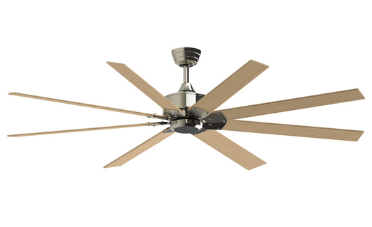 Fanimation Levon Custom 72-in Brushed Nickel with Natural Blades Indoor/Outdoor Smart Ceiling Fan Light Kit Compatible and Remote (8-Blade) FPD7912BBN-72N