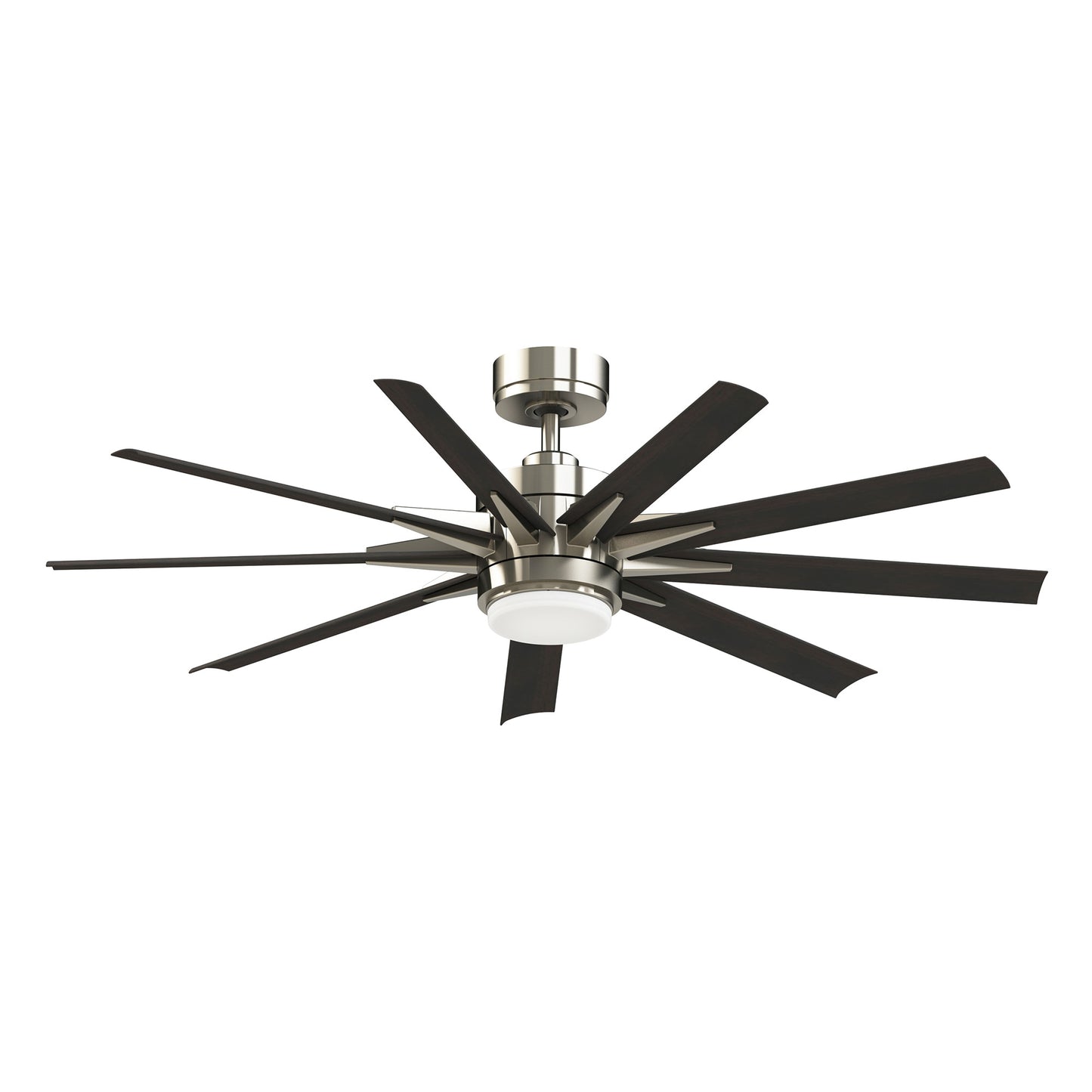 Fanimation Odyn Custom 56-in Brushed Nickel with Dark Walnut Blades Color-changing Integrated LED Indoor/Outdoor Smart Ceiling Fan with Light and Remote (9-Blade) FPD8152BNW-56DWAW