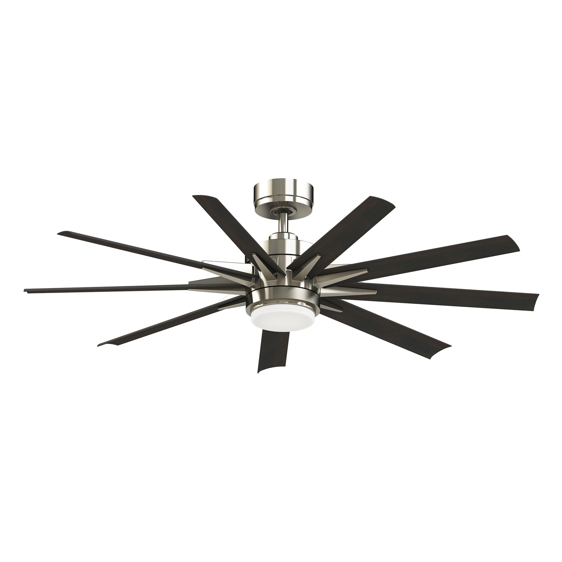 Fanimation Odyn Custom 56-in Brushed Nickel with Dark Walnut Blades Color-changing Integrated LED Indoor/Outdoor Smart Ceiling Fan with Light and Remote (9-Blade) FPD8152BNW-56DWAW