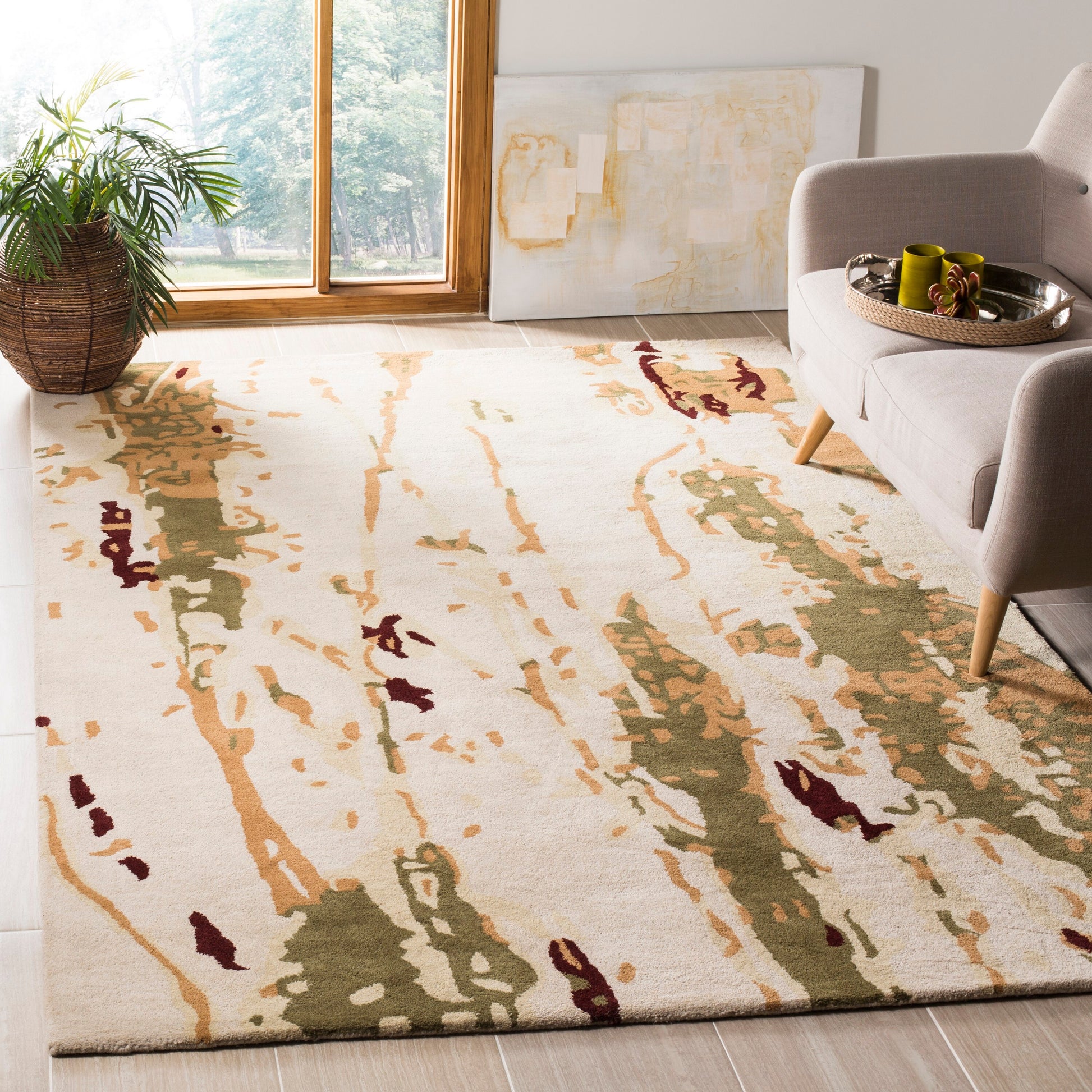 Safavieh Bella Azami 8 x 10 (ft) Tufted Wool Beige/Green Rectangular Indoor Abstract Farmhouse/Cottage Area rug