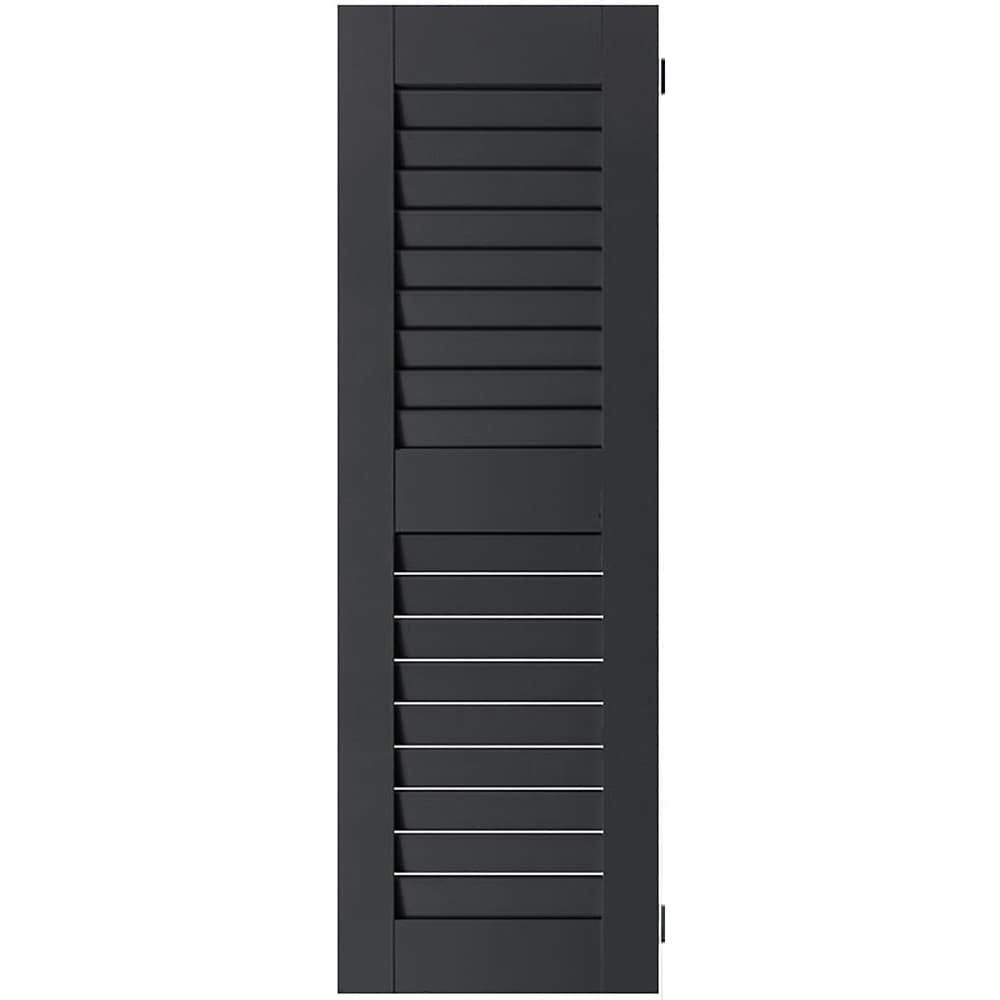 Ekena Millwork 12-in W x 54-in H Black Louvered Wood Exterior Shutters ( 2 -Pack )