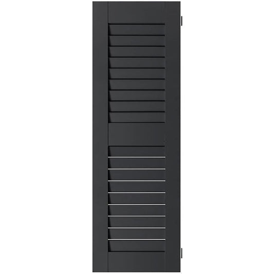 Ekena Millwork 12-in W x 54-in H Black Louvered Wood Exterior Shutters ( 2 -Pack )