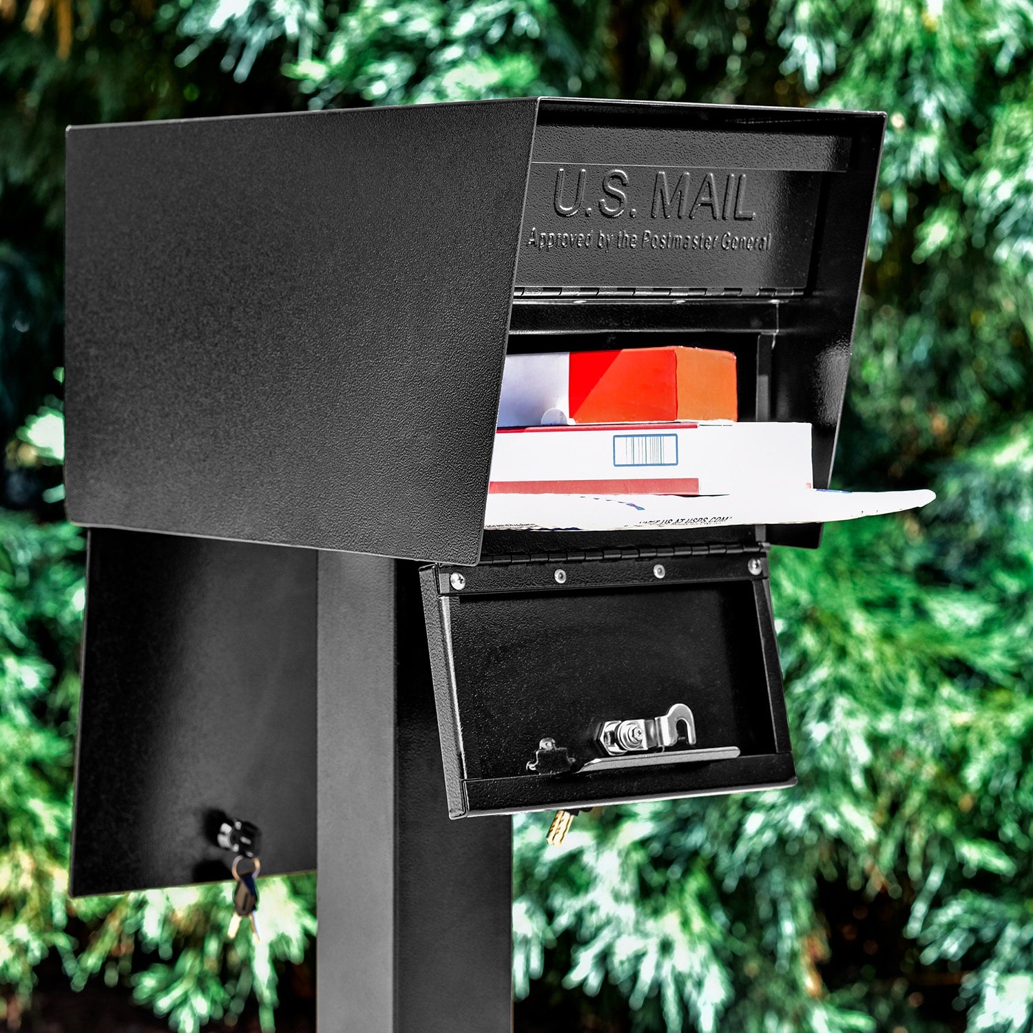 Mail Boss Post Mount Black Metal Extra Large Lockable Mailbox 7536