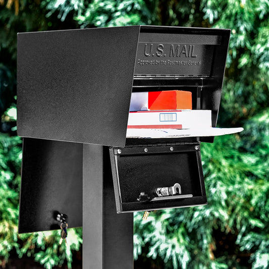 Mail Boss Post Mount Black Metal Extra Large Lockable Mailbox 7536