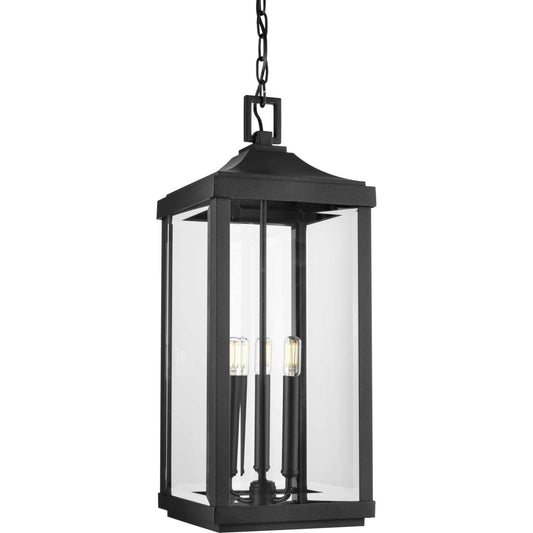 Progress Lighting Gibbes Street 3 -Light Textured Black Traditional Clear glass Lantern Small Indoor/Outdoor Hanging Pendant light 2467621