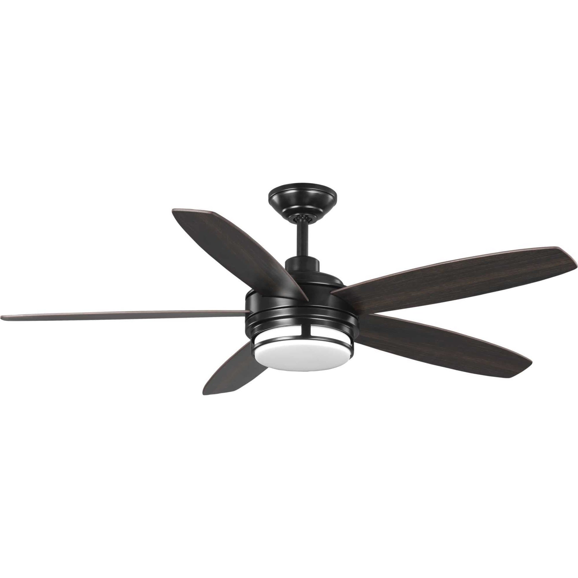 Progress Lighting Albin 54-in Integrated LED Outdoor Black with Toasted Oak Blades Ceiling Fan With Light - Remote Included ( 5 -Blade ) 2467269