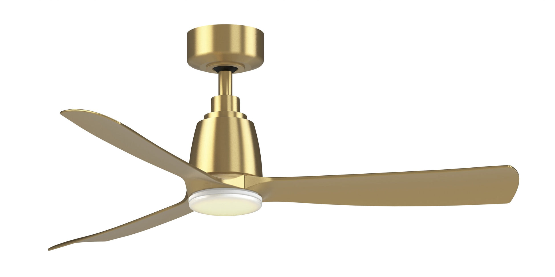 Fanimation Kute 44-in Brushed Satin Brass/Matte White Color-changing Integrated LED Indoor/Outdoor Smart Propeller Ceiling Fan with Light and Remote (3-Blade) FPD8547BS-LKMW