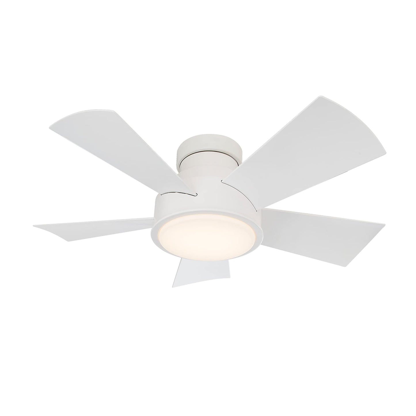 Modern Forms Vox 38-in Matte White Integrated LED Indoor/Outdoor Flush Mount Smart Ceiling Fan with Light and Remote (5-Blade) FH-W1802-38L-MW