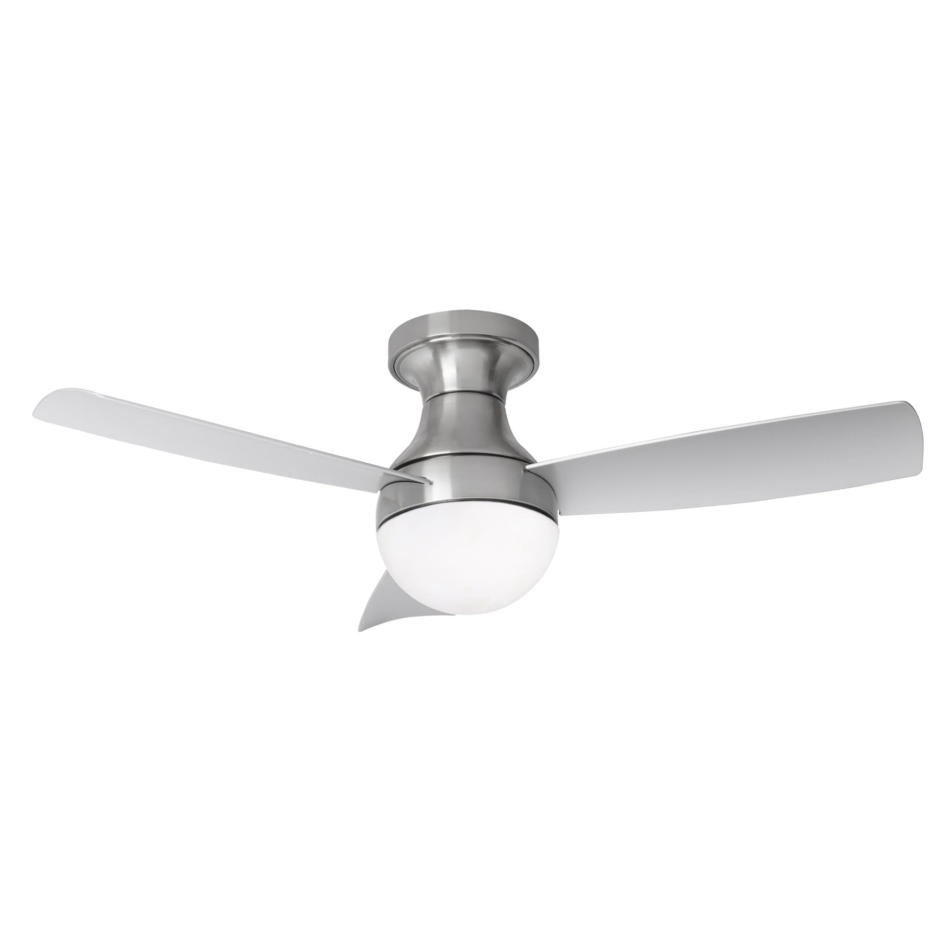 WAC Lighting Orb 44-in Brushed Nickel Integrated LED Indoor Flush Mount Smart Ceiling Fan with Light and Remote (3-Blade) F-004L-BN