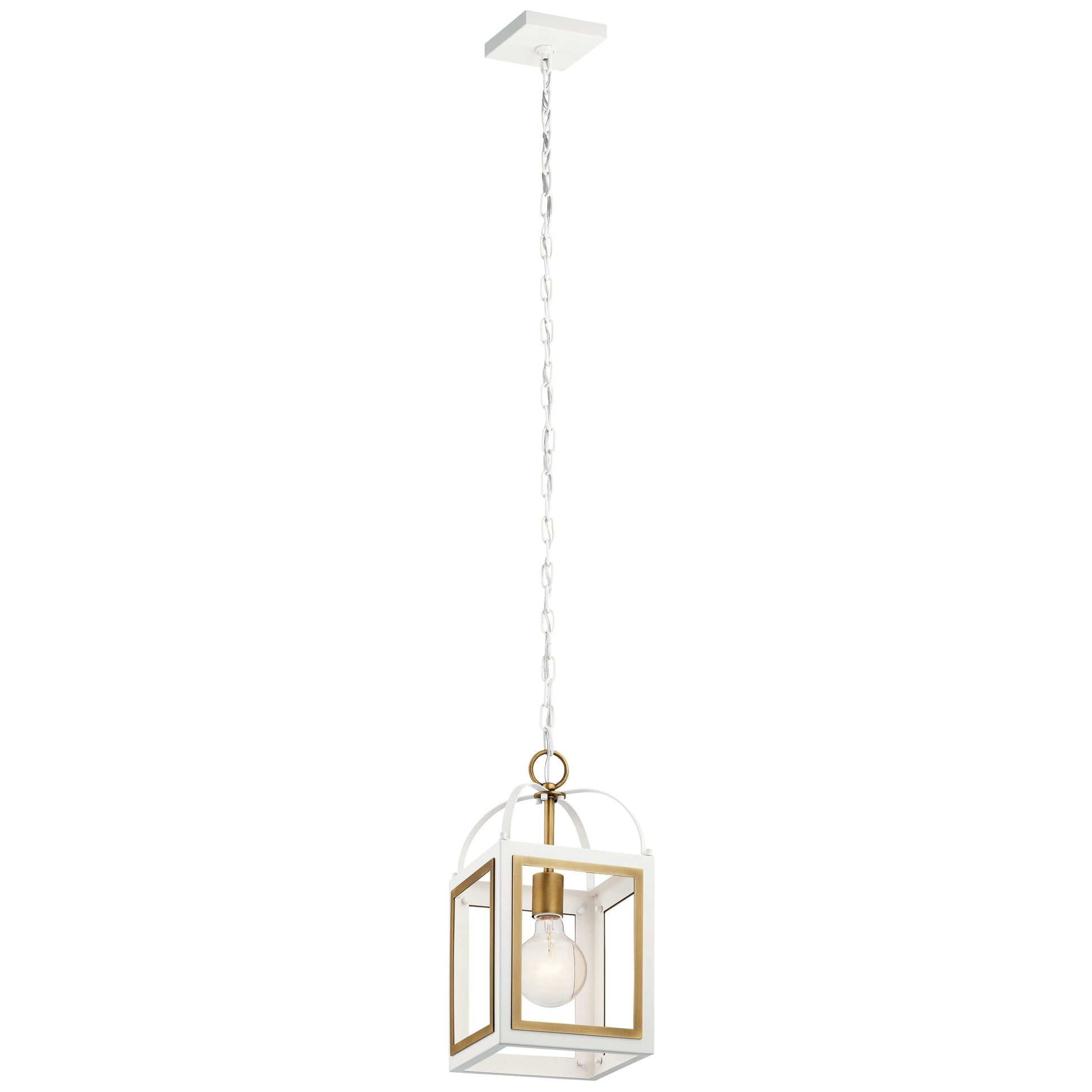 Kichler Vath 1 -Light White w/Natural Brass Industrial Lantern Medium Hanging Pendant light 2548612