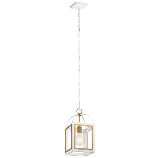 Kichler Vath 1 -Light White w/Natural Brass Industrial Lantern Medium Hanging Pendant light 2548612