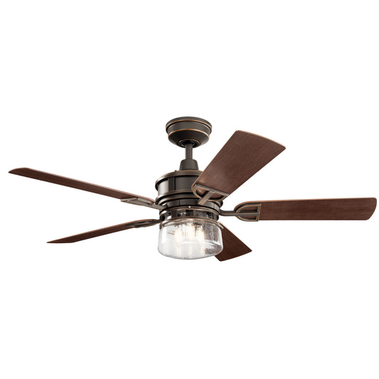 Kichler Lyndon 52-in Outdoor Olde Bronze with Medium Walnut/Dark Walnut Blades Ceiling Fan With Light - Remote Included ( 5 -Blade ) 4136537