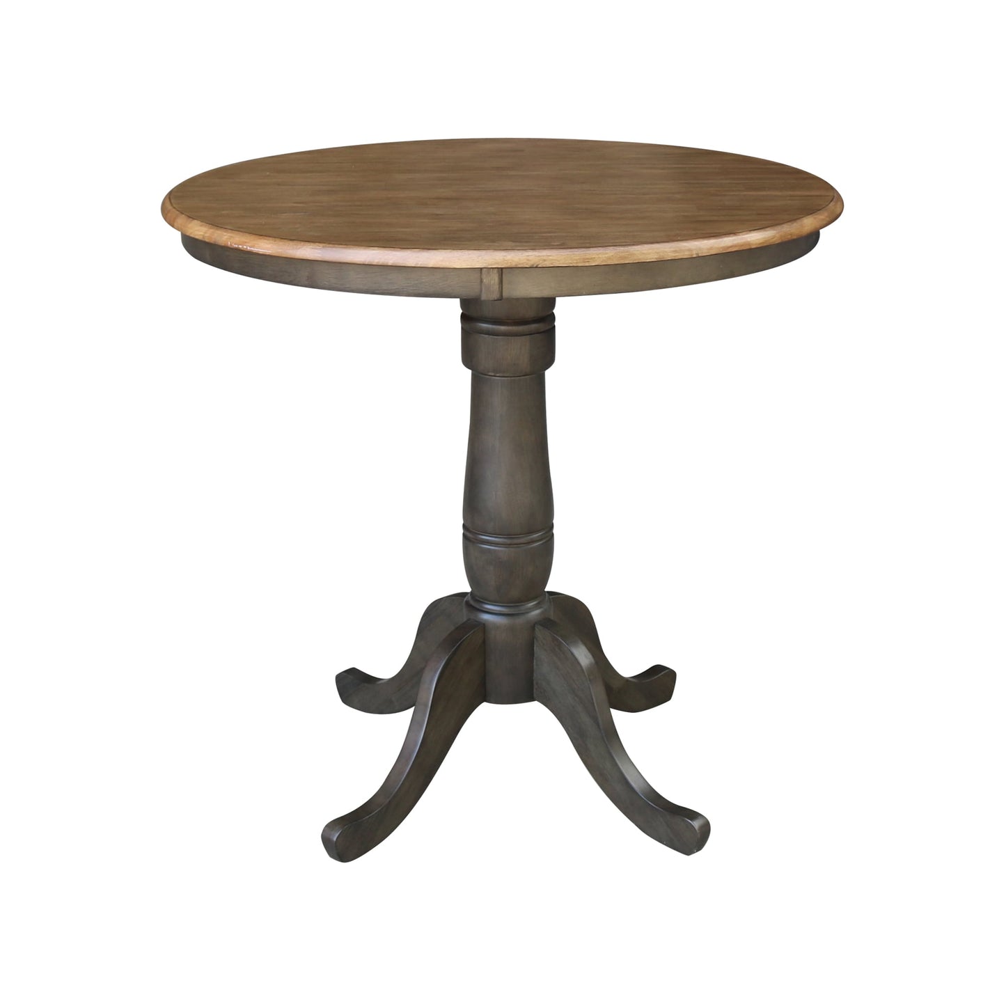 International Concepts Hickory/Washed Coal Round Traditional Wood Counter Table, with Washed Coal Finish and Wood Pedestal Base 36-in L x 34.5-in H