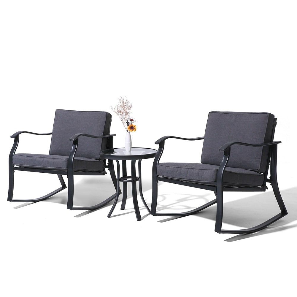 Crestlive Products 3 -Piece Patio Conversation Set with Gray Cushions