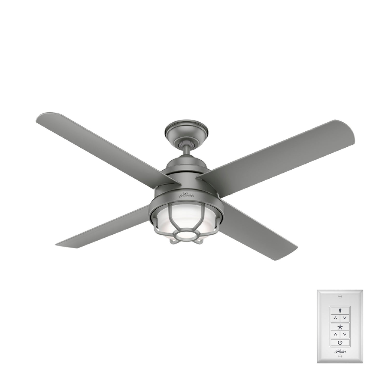 Hunter Searow WeatherMax 54-in Outdoor Matte Silver with Matte Silver Blades Ceiling Fan With Light ( 4 -Blade ) 2844624
