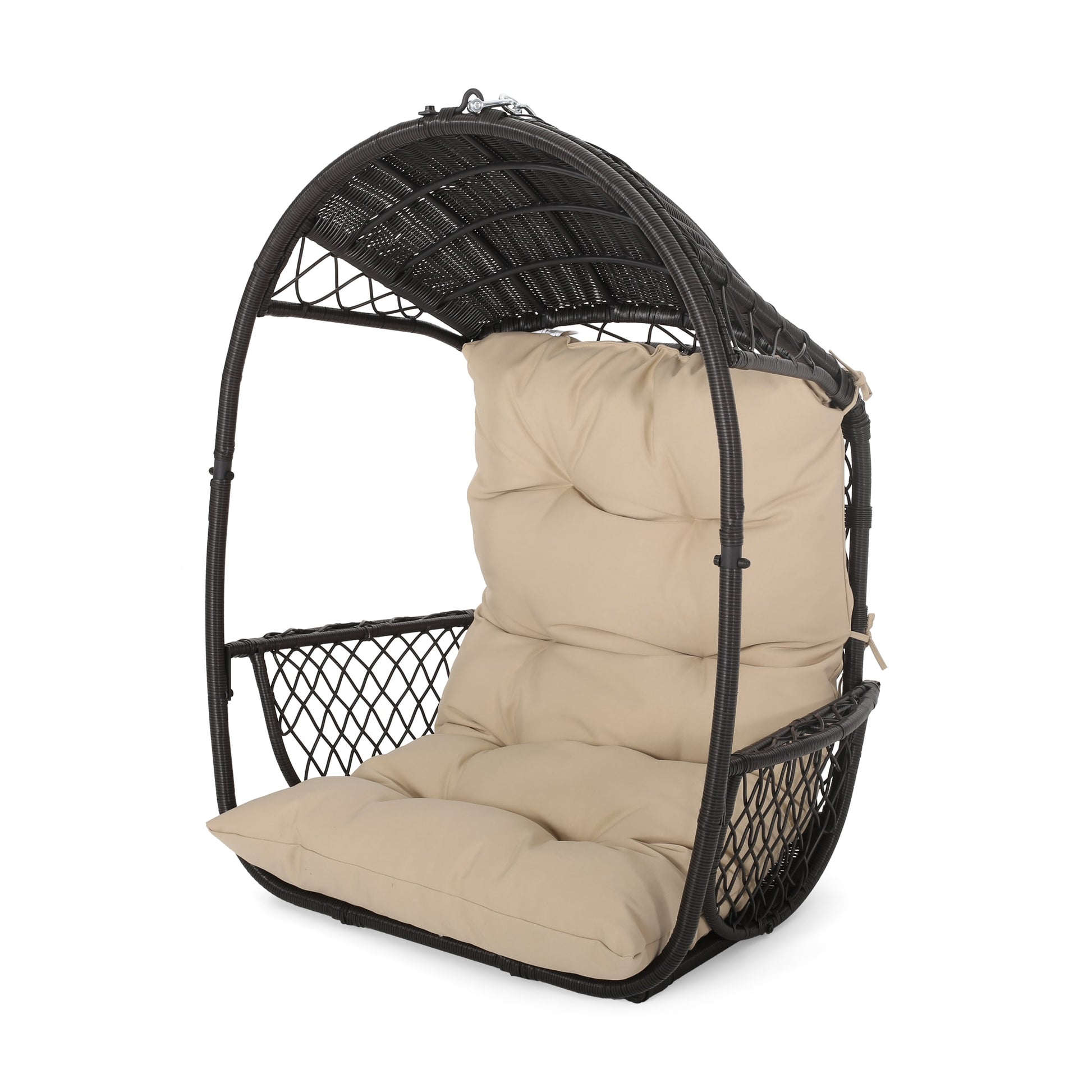 Best Selling Home Decor Malia Brown Iron Frame Hanging Zero Gravity Chair with Tan Water resistant fabric Cushioned Seat