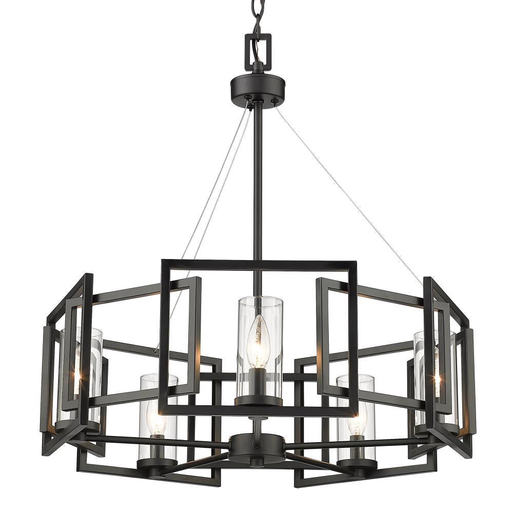 Golden Lighting Marco 5 -Light Matte Black Industrial For Use in Dining Rooms, Kitchens, Living Rooms Chandelier