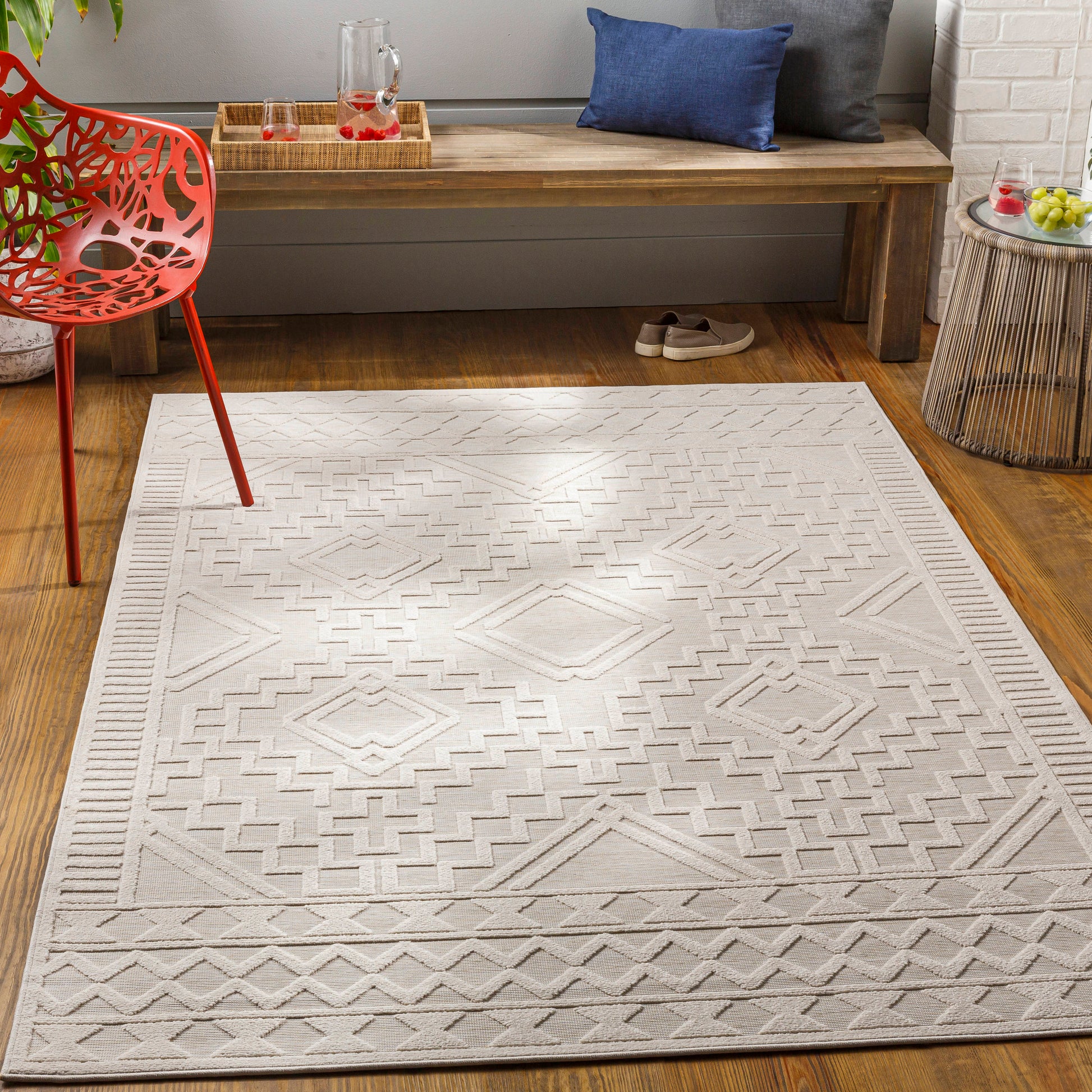 Livabliss Greenwich 8 x 10 (ft) Flatweave Cream Rectangular Indoor/Outdoor Tribal Global Pet Friendly Area rug