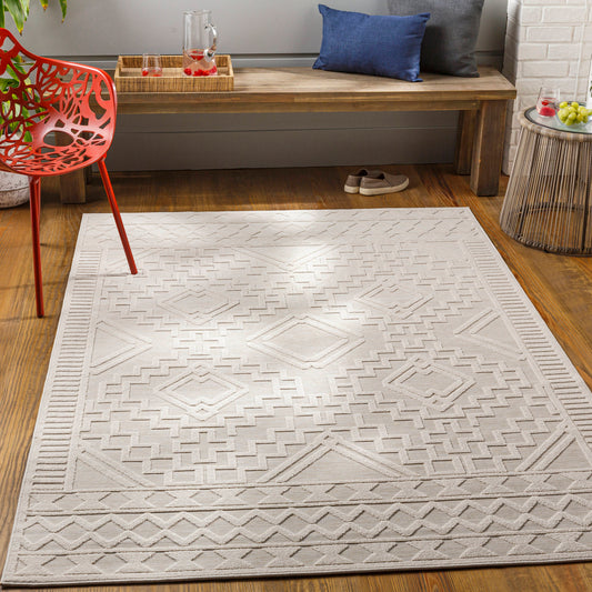 Livabliss Greenwich 8 x 10 (ft) Flatweave Cream Rectangular Indoor/Outdoor Tribal Global Pet Friendly Area rug