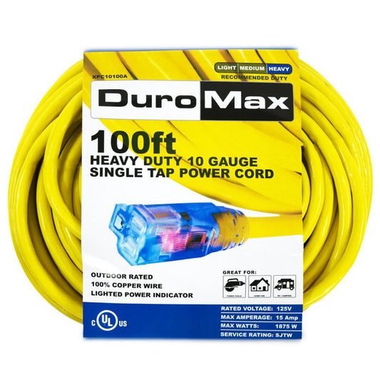 DuroMax 100-ft 10/1 3-Prong Yellow Indoor/Outdoor Heavy Duty Lighted ExtenSion Cord XPC10100A