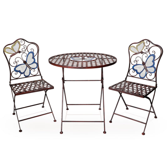 Alpine Corporation 3 -Piece Multiple colors/finishes Bistro Patio Dining Set Iron Round Table with 2 Stackable Stationary Chairs