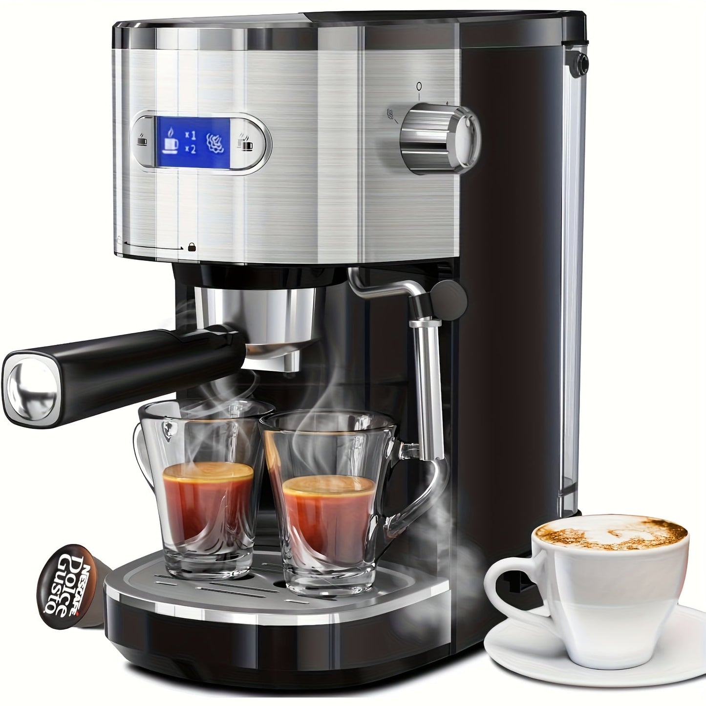 20 Bar Espresso Coffee Machine w/ Milk Frother, Steam Wand, LED Panel, 42Oz Removable Tank, for Home, Latte & Cappuccino, Gift