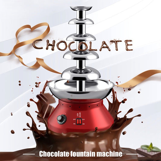 230W Commercial Chocolate Fountain 5 Tier Hot Chocolate Fondue Tower Red 110V