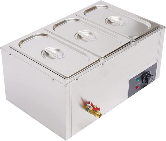3-Pan 7L Commercial Electric Buffet Food Warmer Commercial Countertop Steamer Stainless Steel Bain Marie Buffet Equipment 110V 850W