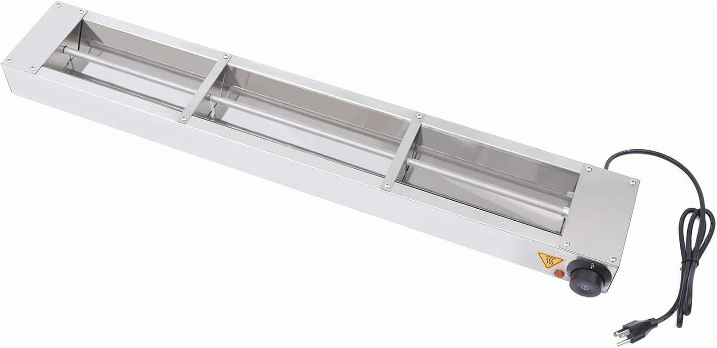 36" Electric Strip Heater 600W Commercial Grade in-frared Food Warmer 110V Pass-Through Stations Heating Overhead Food Warmer for Catering Buffet Restaurant Silver (36 Inch)