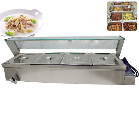 4-Pan Food Warmer Restaurants Hotels Canteen Buffet Food Steam Heater with Glass Shield