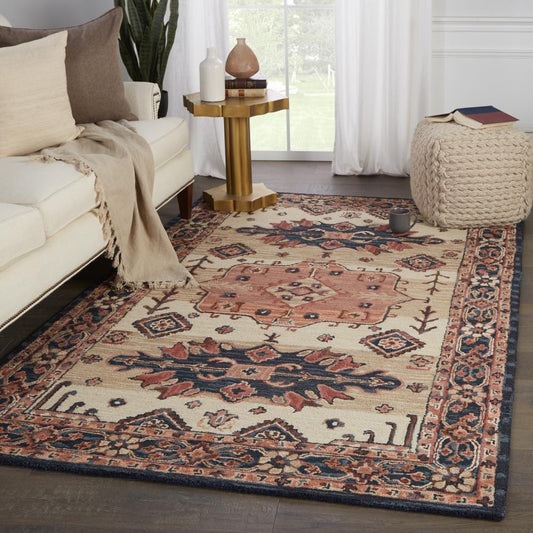 Jaipur Living Cardamom 8 x 10 (ft) Tufted Wool Pink/Dark Blue Rectangular Indoor Medallion Global Pet Friendly Area rug