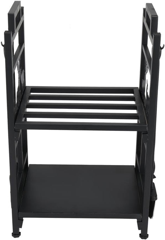 30" Indoor/Outdoor Firewood Log Rack - Steel Fireplace Storage Holder With Tools