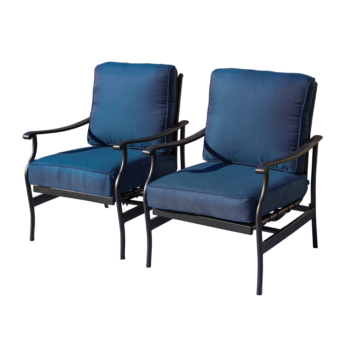 Top Home Space Set of 2 Black Steel Frame Rocking Chair with Blue Cushioned Seat